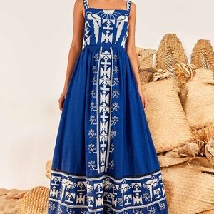 NWT FARM RIO NAVY BLUE MACAW DRESS